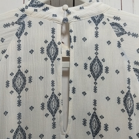 Chloe & Katie Peasant Shirt Cream Navy Cottage Hippie Sheer Boho Prairie Casual - Picture 11 of 14